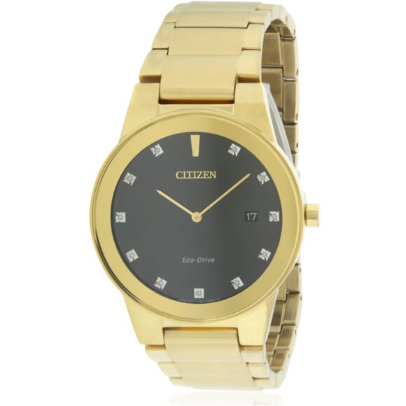 CITIZEN AU1062-56G AXIOM BLACK DIAMOND DIAL GOLD STAINLESS BRACELET MENS WATCH - Picture 3 of 14